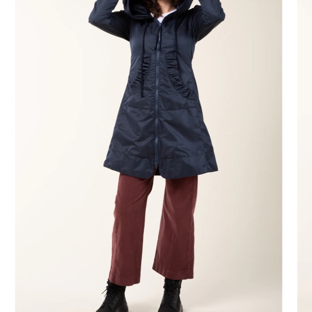 Prarie Underground Long Raincloak in Navy with Burgundy Plaid